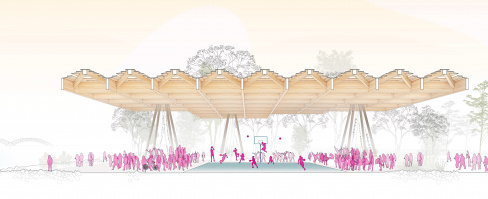 Tom Lee Park Canopy Section Game Day, designed by Studio Gang and SCAPE