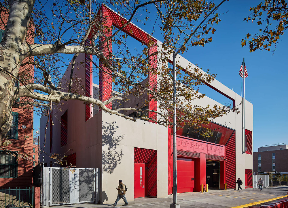 Rescue Company 2 Firehouse Exterior in Brownsville, Brooklyn; designed by Studio Gang