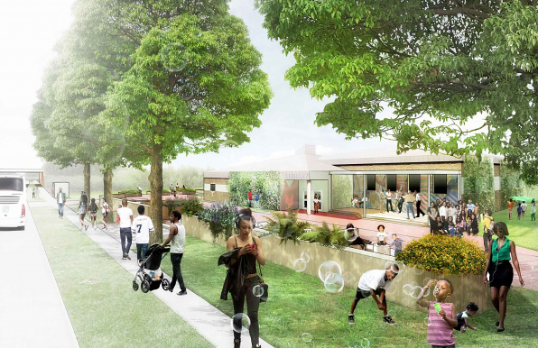 Neighborhood Schools Reuse Concept Library Exterior by Studio Gang