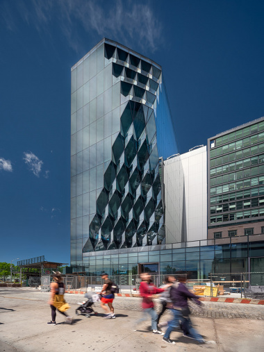 Solar Carve office building designed by Studio Gang, view from 13th Street in New York City